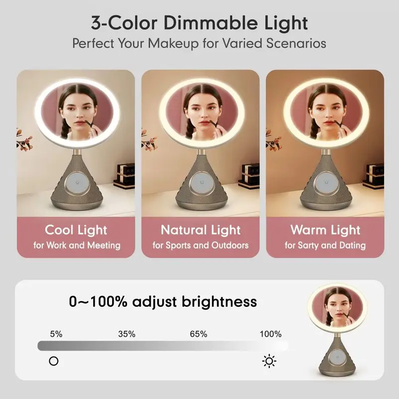 New Lighted Makeup Mirror Bluetooth Speaker 15w Magnetic Wireless Charging 3-In-1 Livestreamer Type-C Coating Makeup Mirror