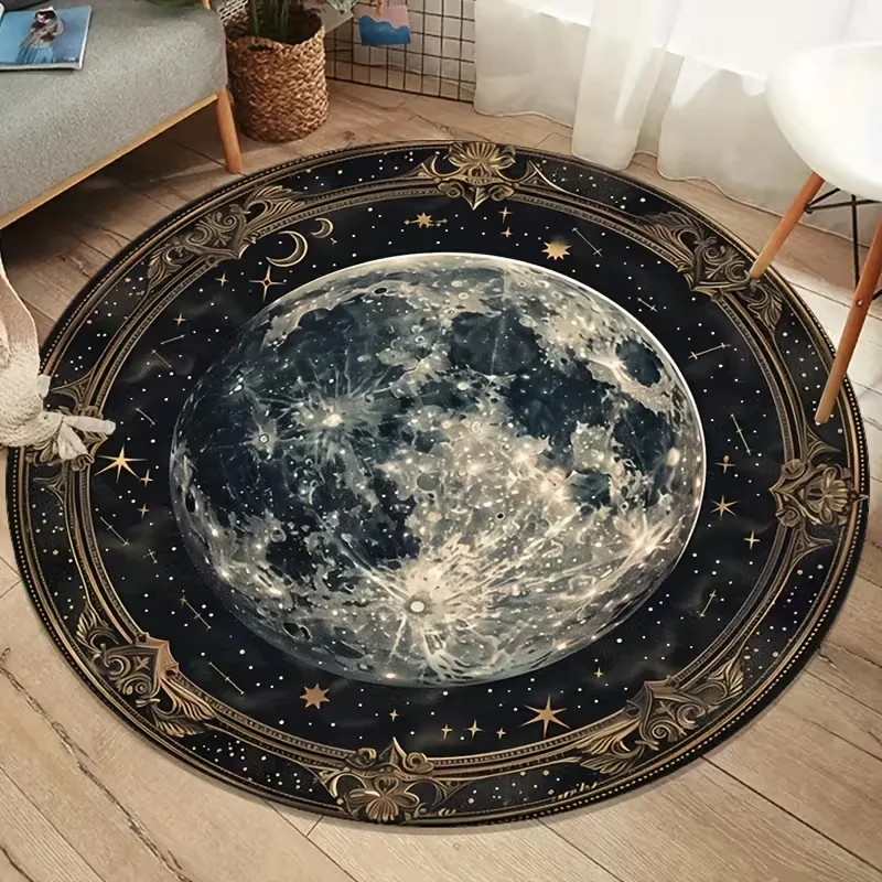 Full Moon Bare Tree Silhouette Round Rug Dark Nature Landscape Print Circular Carpet for Bedroom Living Room Gothic Home Decor