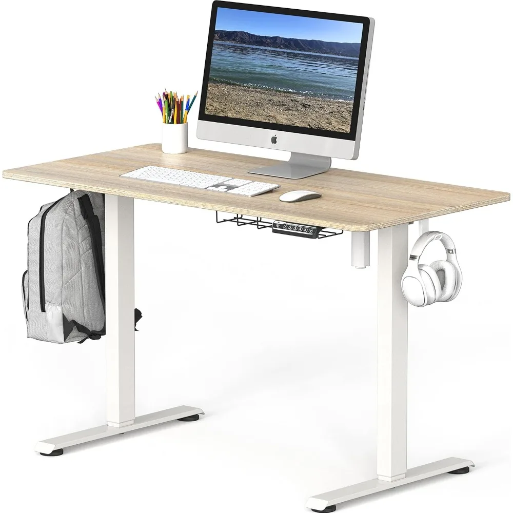 Altura ajustável Standing Desk, moldura branca e Bege Top, 48x24 polegadas