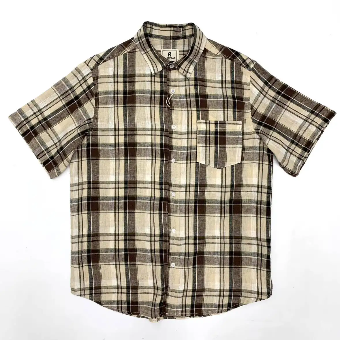 

Vintage Plaid Shirts For Men Summer Cotton Linen Short Sleeve Checkes Shirt Male Casual Breathable Beach Dress Shirt