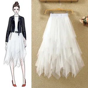 Formal Formal Tulle Skirt Low asymmetrical MIDI Length Elastic Waist Tutu in swollen layers Dress of Fairy Prom Streetwear skirts 8 Main Sales Women's Tulle Skirt - №6