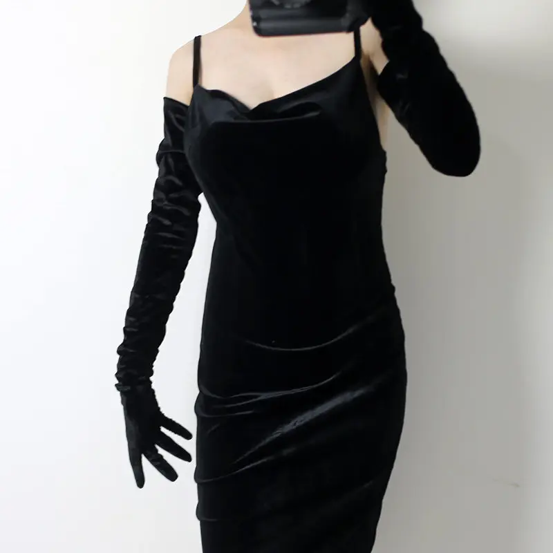 70 cm lange Samthandschuhe für Damen, elastischer Velours, Flanell, hautfreundlich, thermisch, elegante Armstulpen, sexy Vintage-Mode, 1920er Abendmode – Detail 18