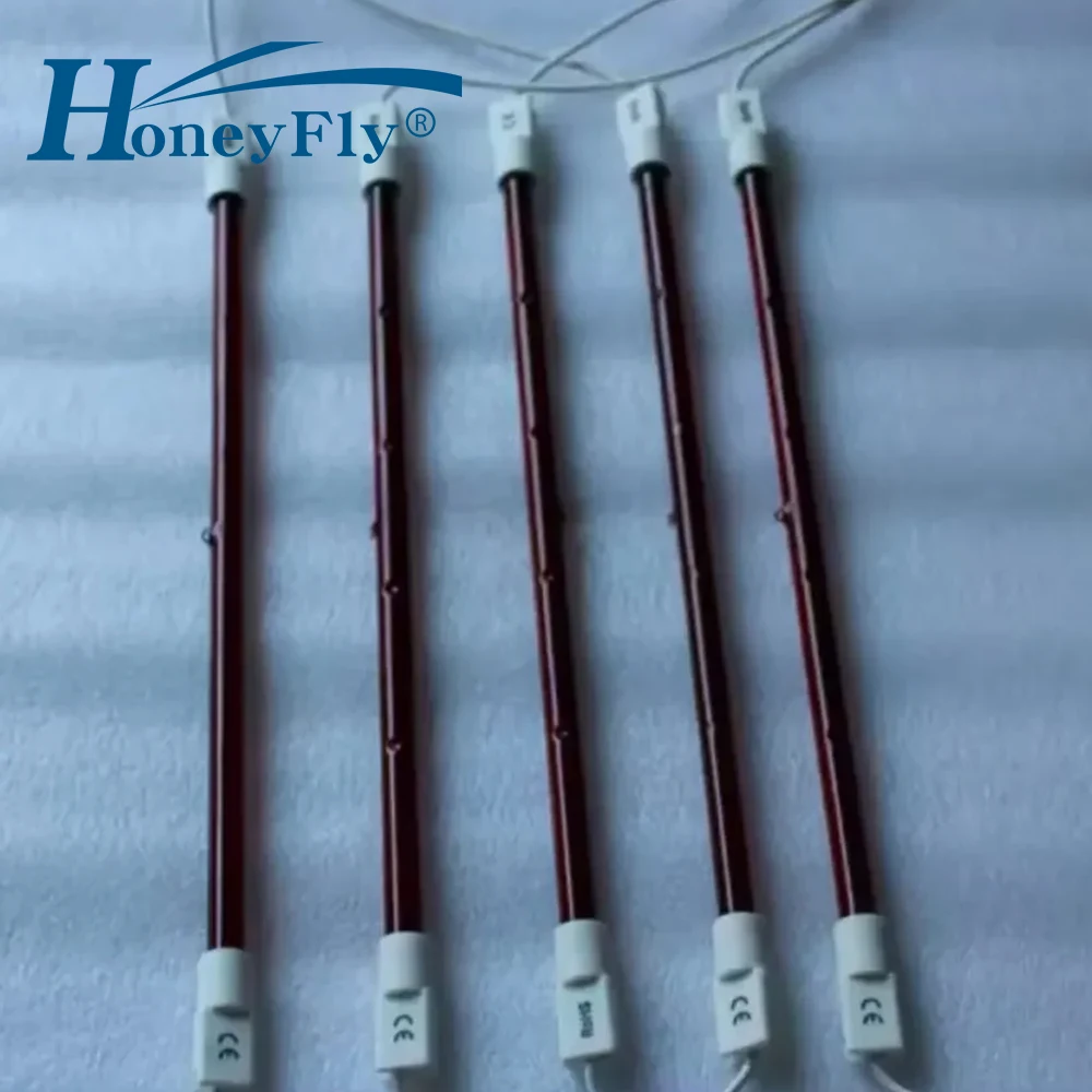HoneyFly 10pcs 354mm Infrared Halogen Lamp 750W 220V Round Square Base Heating Element IR Heater Lamp Printing Painting Quartz