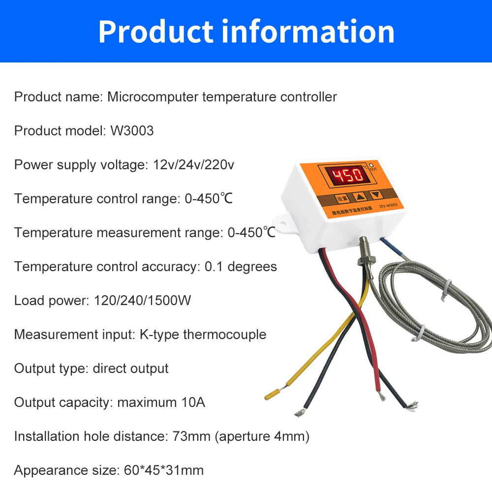 DC 12V 24V AC 220V W3003 Micro Temperature Controller Digital Intelligent Thermostat Thermoregulator K-type Thermocouple Sensor