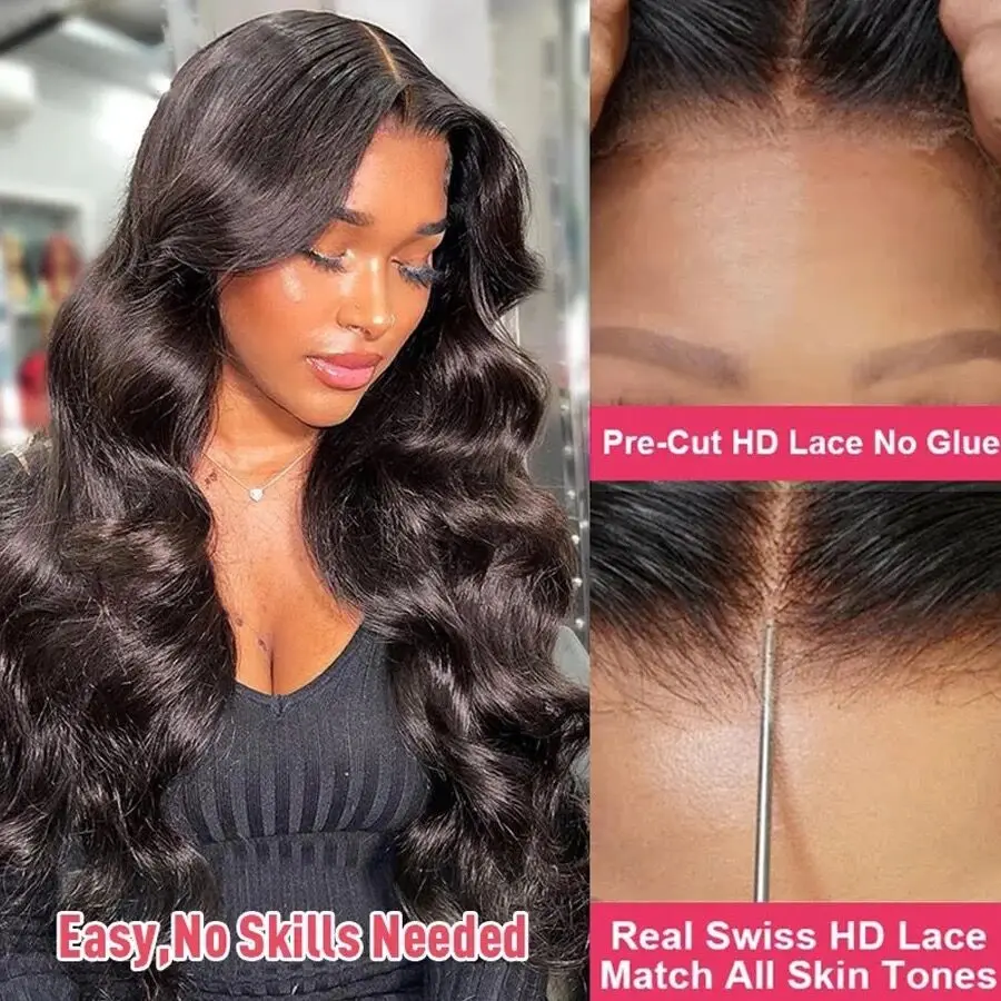 Glueless Wig Human Hair PrePlucked ISEE Hair Wear Go Body Wave Lace Frontal Wigs Pre Cut HD Transparent Lace Closure Curly Wig