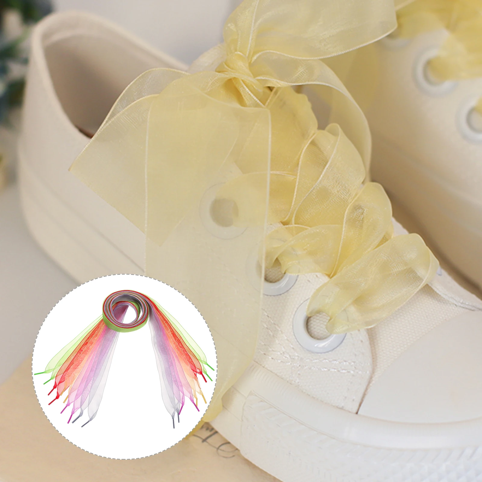 

5Pcs Shoelaces Chiffon Ribbon Colored Flat Fat Shoe Laces for Sneakers Wide Ribbon Shoe Strings Stylish Elegant Gifts