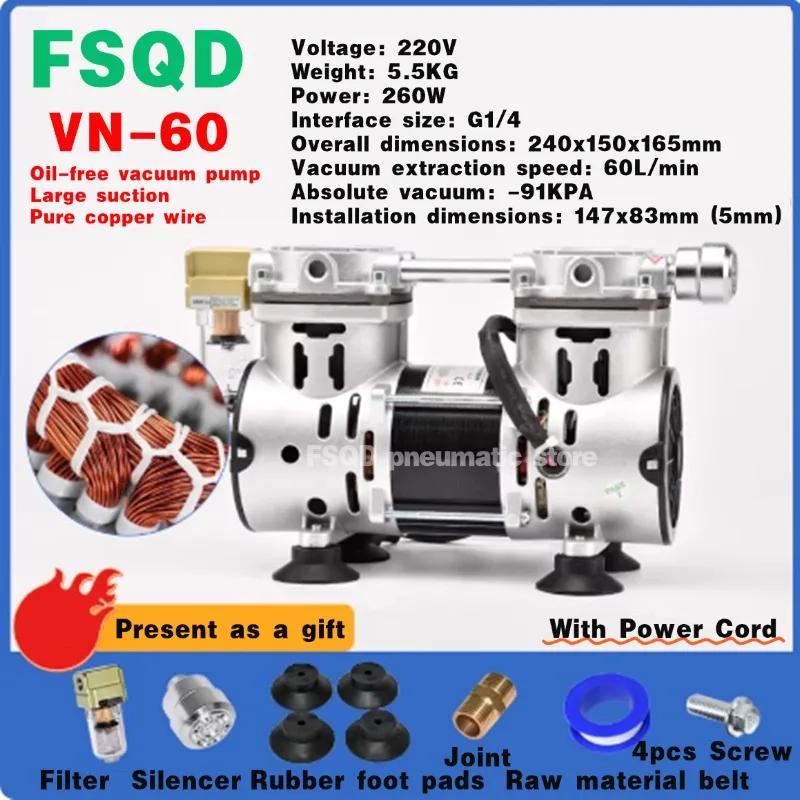 

1pc VN-60 VN-120V VN-120H VN-180V VN-180H VN-200V VN-200H VN-300V VN-300H Industry Electrical High Power Oil-free Vacuum Pump