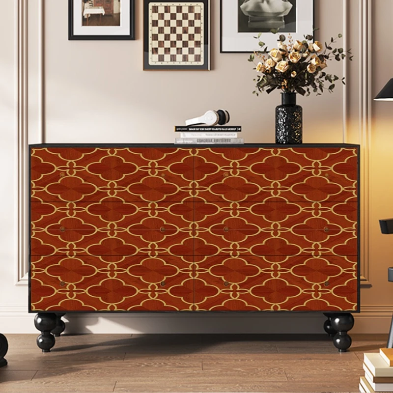 

Retro solid wood bedroom six-chest cabinet, dresser integrated storage locker