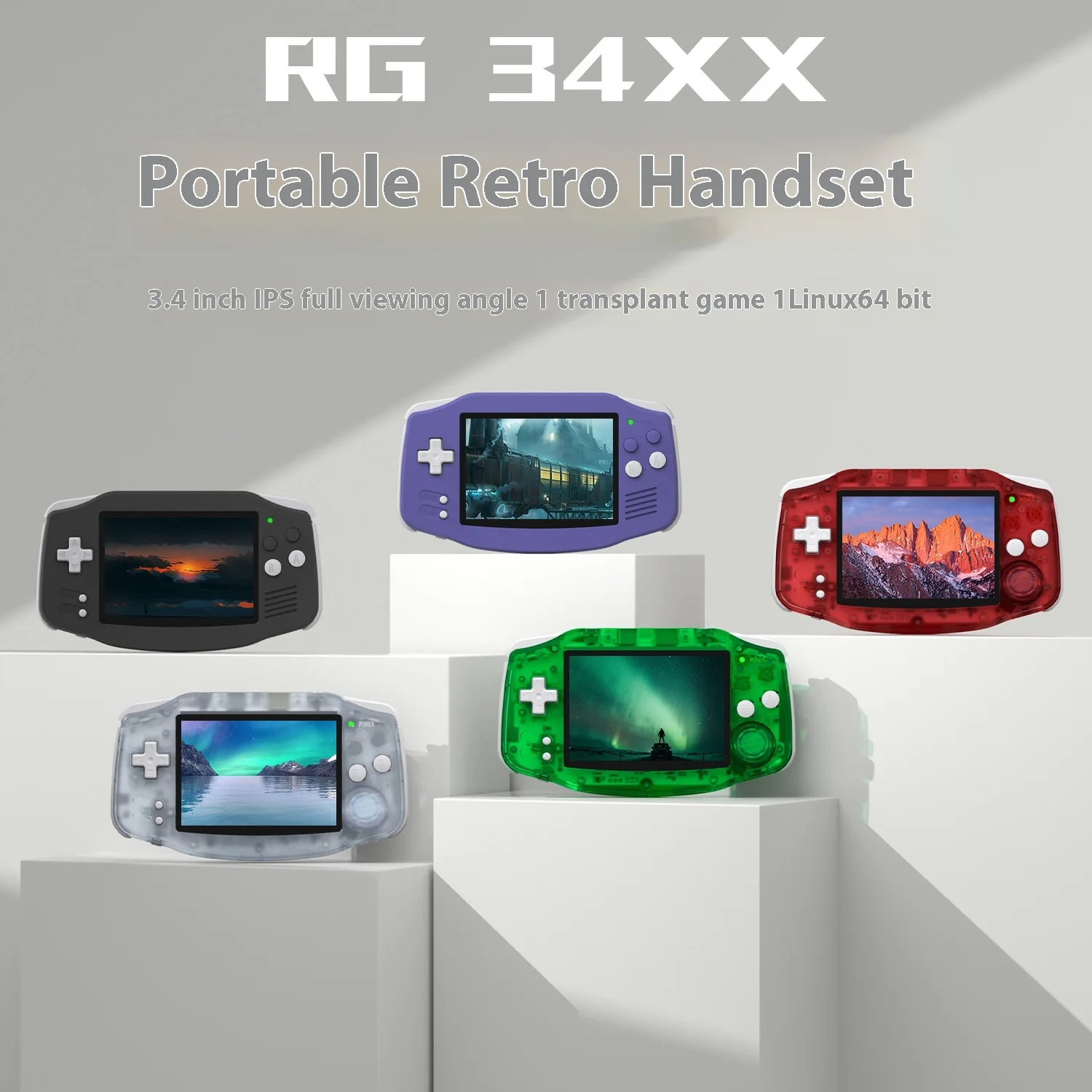 New GBA 34XX Landscape Edition 3.4-inch Classic Childhood Retro Handheld Game Console, Nostalgic Style with Streaming