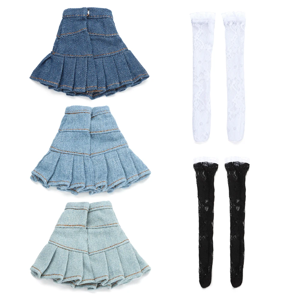 1/3 Doll Clothes Fashion Pleated Skirt Sexy Vest Lace Stockings For 60CM Dolls Accessories 1/6 Doll Denim Skirt For 30CM Dolls