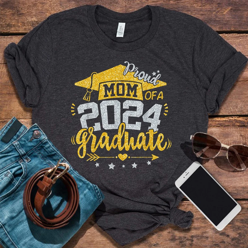 Mom Senior 2024 T Shirt Proud Mom of A Class of 2024 Women Clothing Graduate Mother Tops Goth Aesthetic Clothes