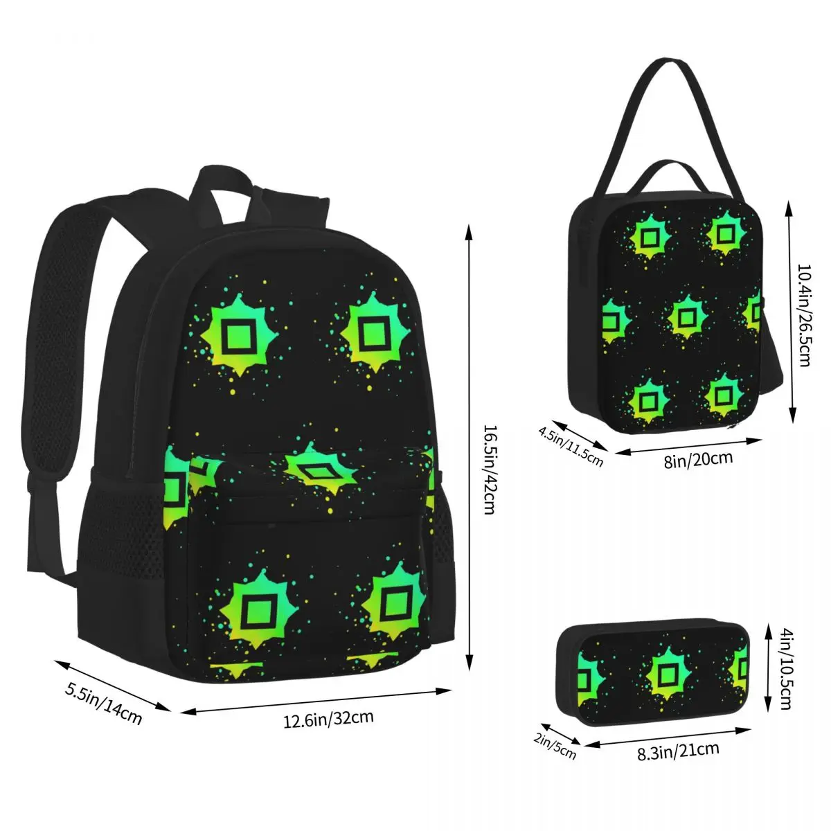 Just Shapes And Beats Blixer Square BackpacksBookbag Students School Bags Kids Rucksack Lunch Bag Pen Bag Three-Piece Set