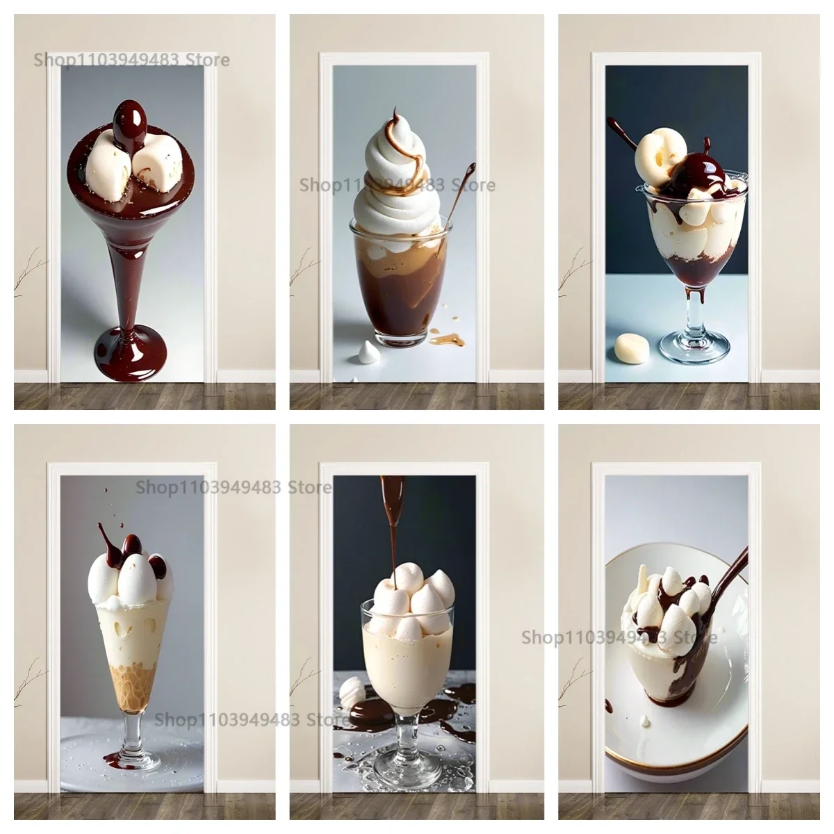 

Chocolate Ice Cream Collection Door Mural Self-adhesive PVC Waterproof Wallpaper for Decorative Full Door Cabinet Closet Sticker