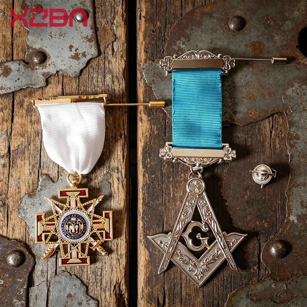 Masonic Breast Medal With Ribbon Knights Templar Cross Royal Arch Past Master Square Compass Freemason Regalia Ceremony Gift