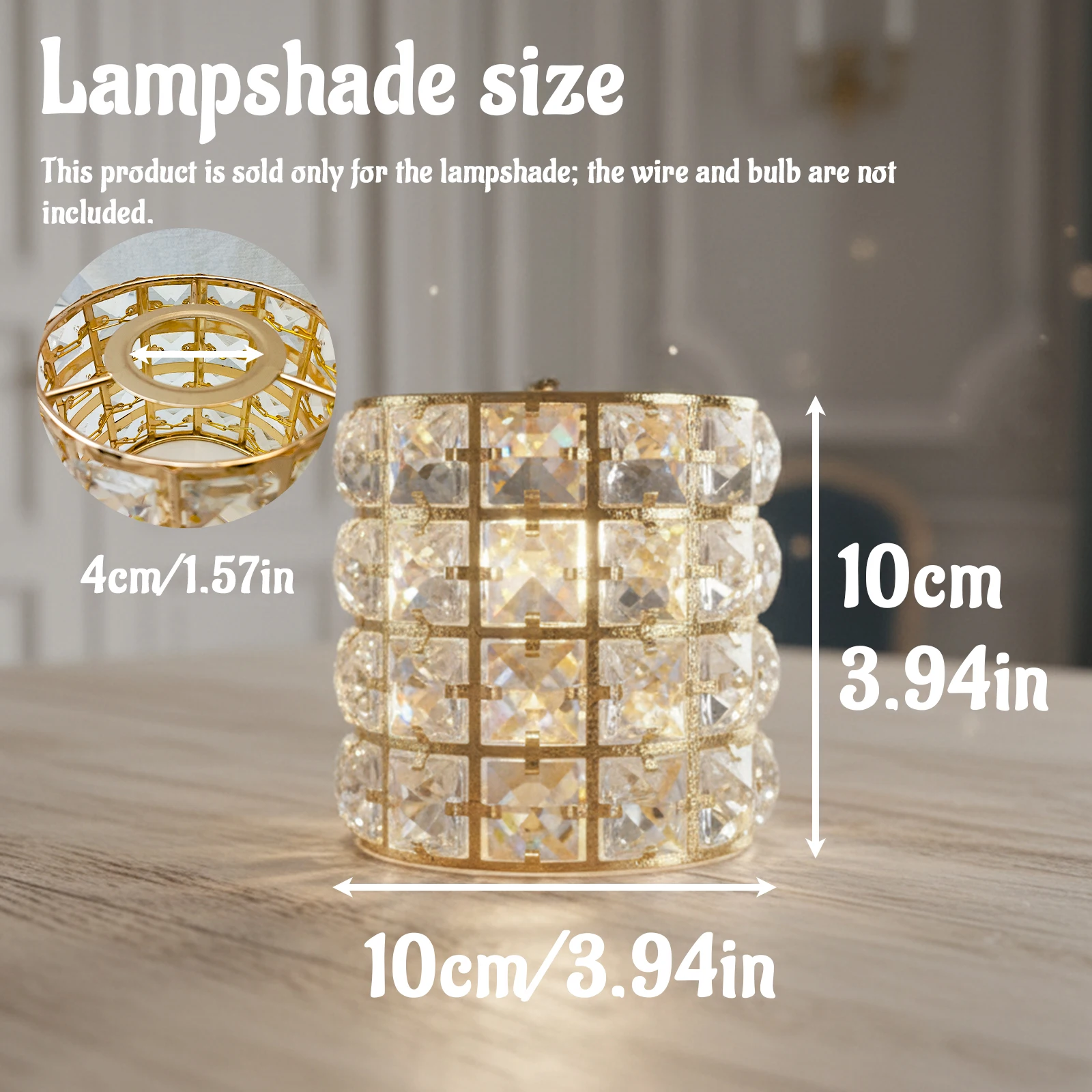 Gold Crystal Cylinder Lampshade Replacement Cover Pendant Wall Table Chandelier Shade Home Dining Cafe Decor No Bulb Wire