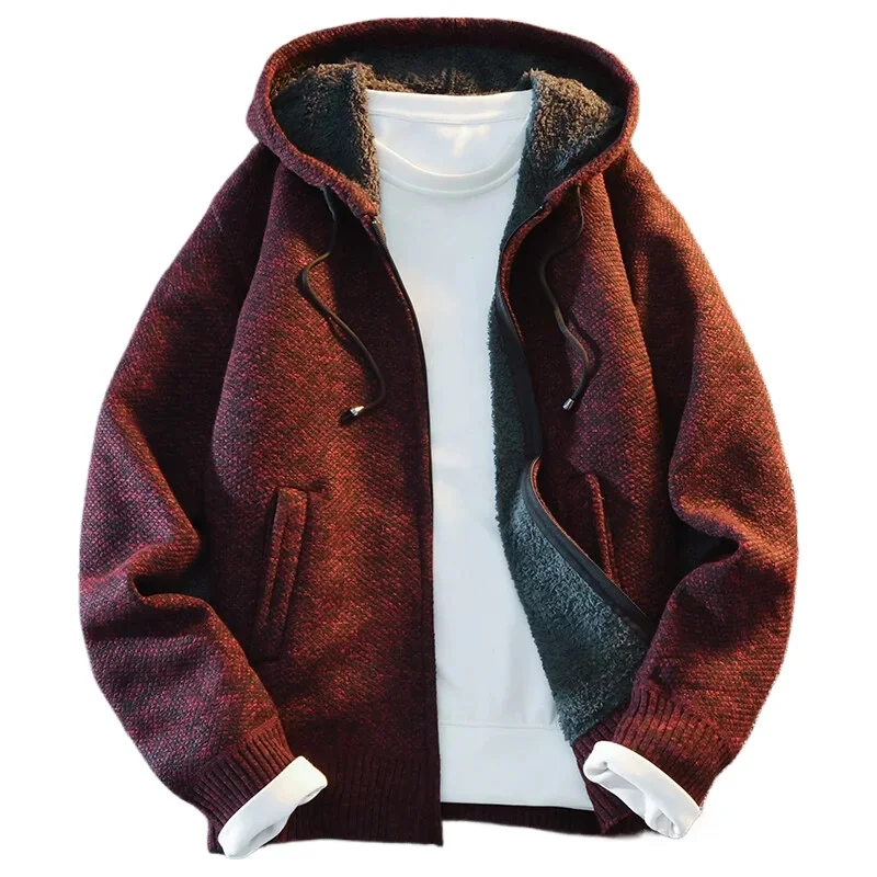

New Classic Men's Knitted Sweater Cardigan Hooded Jackets Casual Streetwear Full Zip Cardigans Jackets Coat