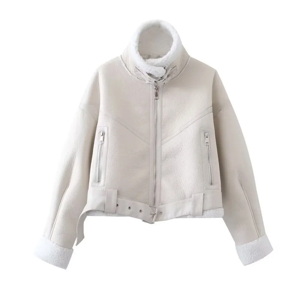 Veste courte en cuir PU pour femmes, Style moto européen et américain, couleur unie, ample, fermeture éclair, détail détail, haut d'automne