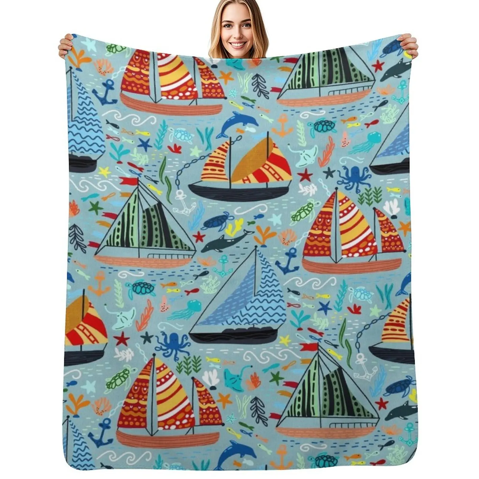 Show Boats Throw Blanket Soft Solid Color Blanket for Couch Bed