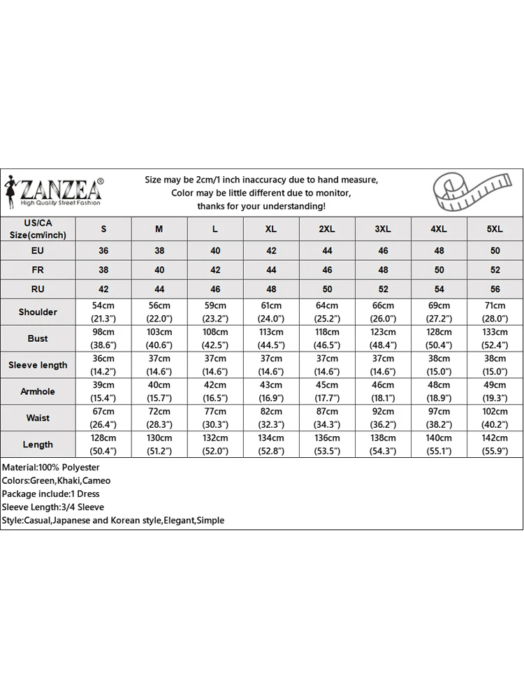 ZANZEA Elegante Lange Hemd Kleider 2025, Frauen Herbst Revers 3/4 Hülse Party Sommerkleid Fashion Solid Hohe Taille Plissee Maxi Robe