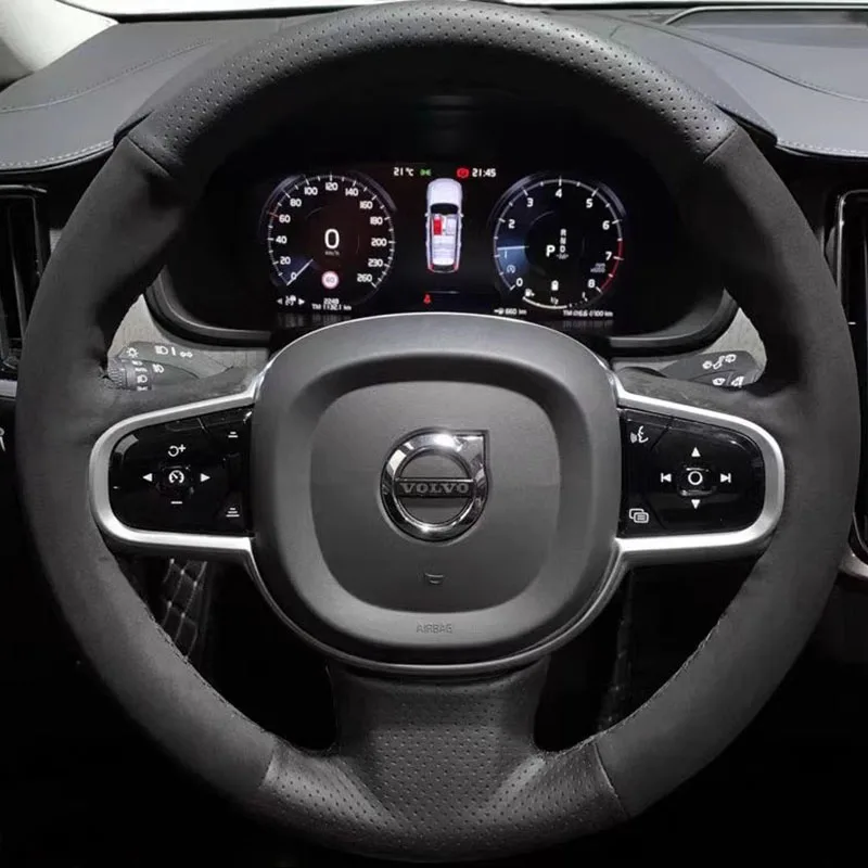 

For Volvo XC90 V90 S90 XC60 S60L V40 V60 S80 Hand-stitched black suede Napa Leather non-slip car steering wheel cover