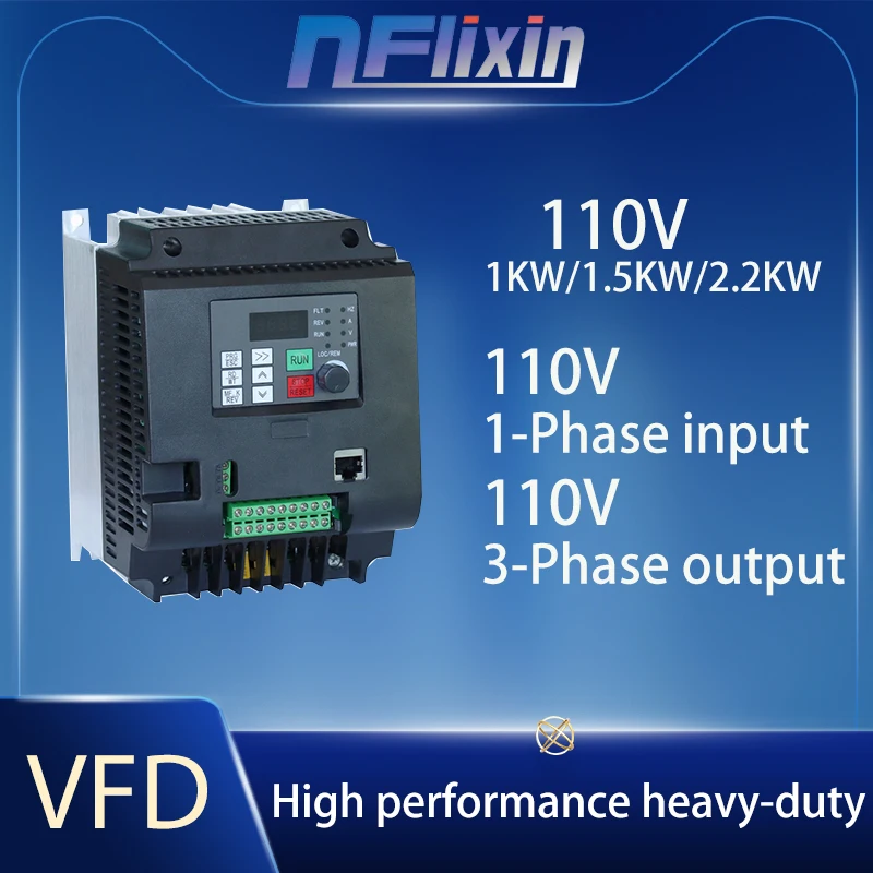 VFD 0.4KW-7.5KW frequency inverter 110V input 1 phase 110V output 3 phase 110V VFD Adjustable Speed