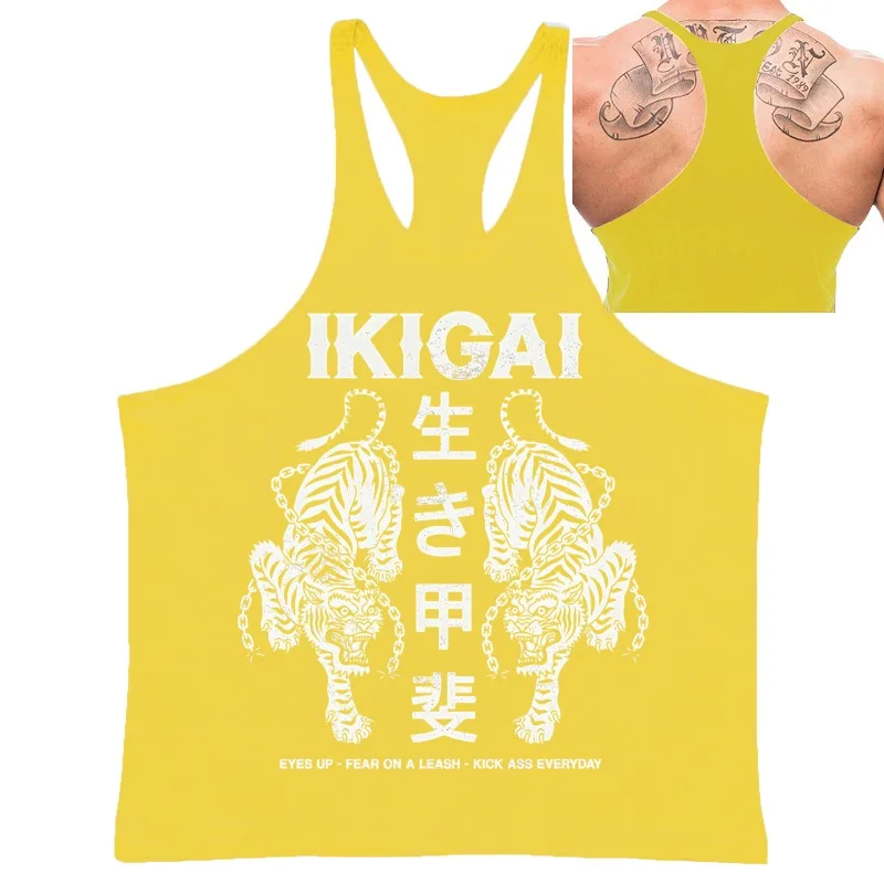 Мужская майка-стрингер Ikigai с японским тигром и жилетом Kanji для бодибилдинга и спортзала, летняя повседневная рубашка без рукавов