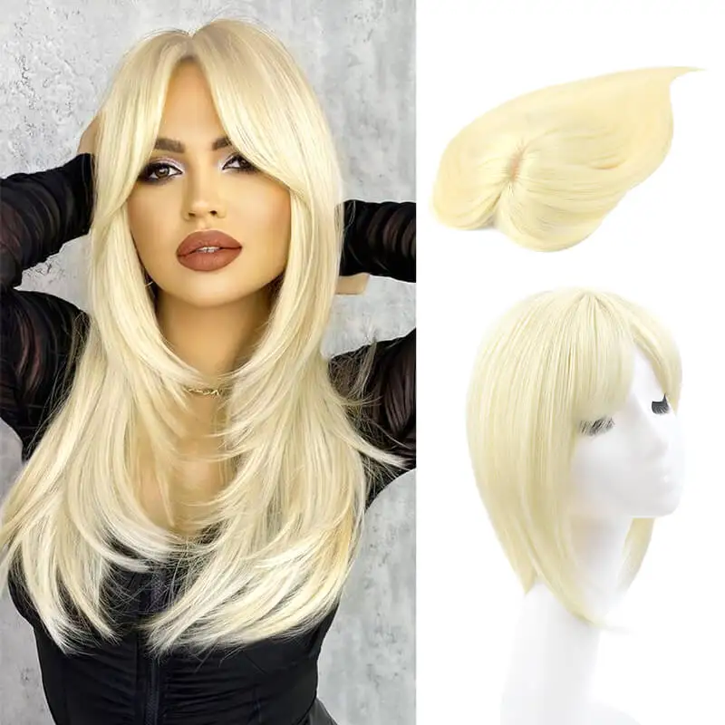 

Women's 100% Real Human Hair Topper #1001 Natural Clip-In Hair Pieces Machine Made Base Wig Toppers for Hair Loss