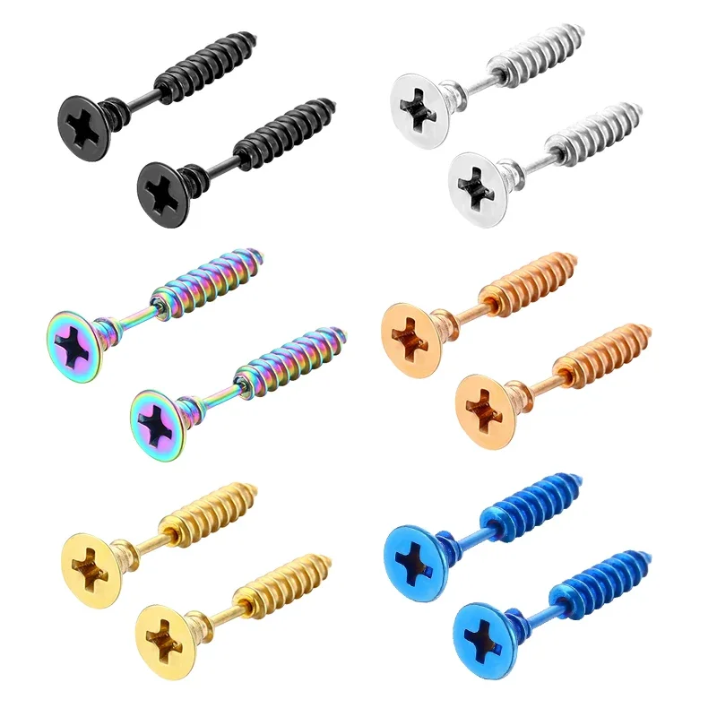 

2PC Fashion Punk Men Women Screw Stud Earrings Anti Allergic Stainless Steel Body Piercing Whole Screw Stud Earrings jewelry