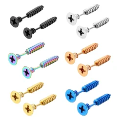 2PC Fashion Punk Men Women Screw Stud Earrings Anti Allergic Stainless Steel Body Piercing Whole Screw Stud Earrings jewelry