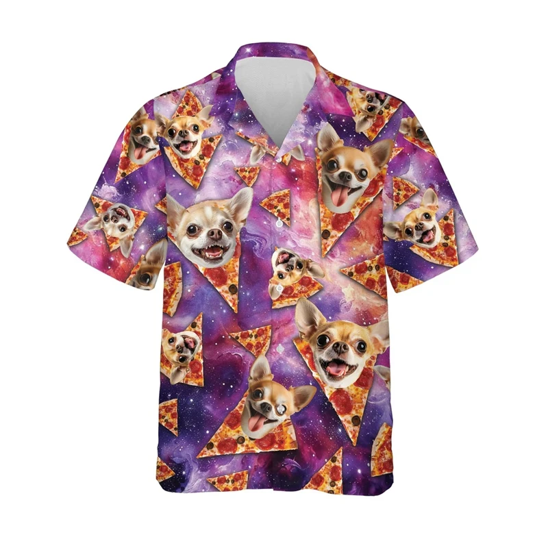 

Harajuku Fashion Galaxy Pizza Dog 3D Print Beach Shirt Hawaiian Funny Pet Dogs Face Graphic Shirts For Men Clothes Hip Hop Tops