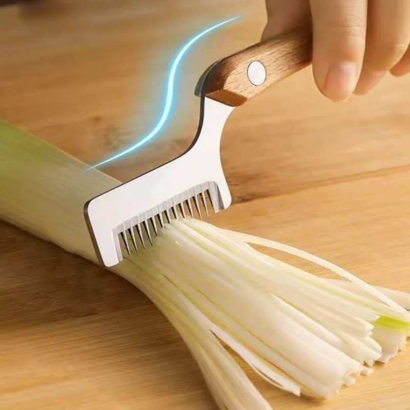 Stainless Steel Green Onion Slicer Knife Wooden Handle Scallion Shredder Vegetable Cutter Chopper Kitchen Gadgets Cooking Tool