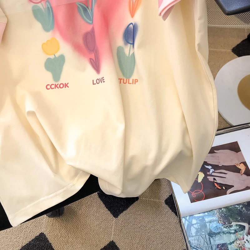 Love Print Cotton Heavy Short-sleeved T-shirt Women's Summer New Loose Graphic T-Shirt Couple Tops