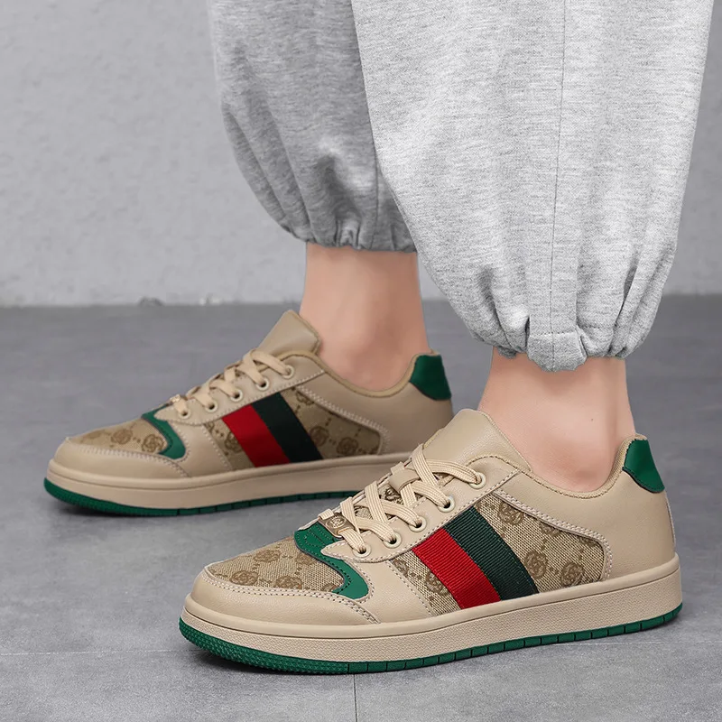 Spring Shoes for Men Canvas Casual Shoes Trend Print Cool Flat Skateboard Shoes Lace-up Sneaker Big Size