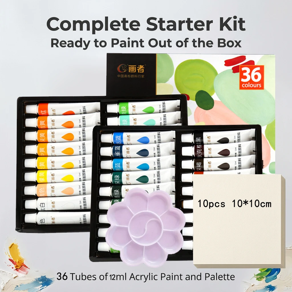 Watercolor Painting Set - 12/18/24/36 Colors 12ml Pigments Palette 10 Sheets Paper with Tools for Artists And Supplies