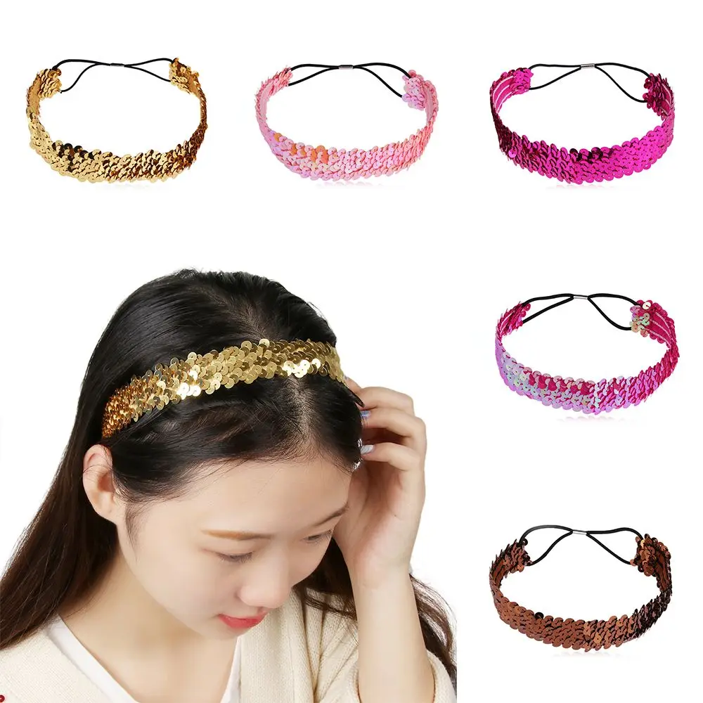 Modne cekiny brokat Hairband kobiety moda błyszczący pałąk brokat elastyczna opaska do włosów dziewczyny Hearwear Party akcesoria do prezentów
