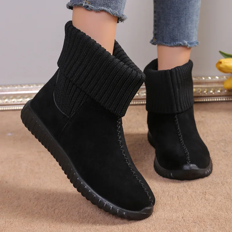 

2024 New Women's Boots Solid Round Toe Socks Shoes Women Winter Keep Warm Sponge Bottom Ankle Boots Femmes Shoes Zapatos Mujer