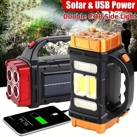 Torcia portatile potente con ricarica USB Luce solare a LED Illuminazione a 4 modalità di marcia per campeggio all'aperto Turismo Arrampicata ed escursionismo