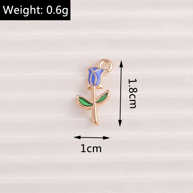 10 Stück 10 x 18 mm niedliche Emaille-Rosen-Blumen-Charms-Anhänger für Schmuckherstellung, Halsketten, Ohrringe, Armbänder, DIY-Bastelzubehör – Detail 1