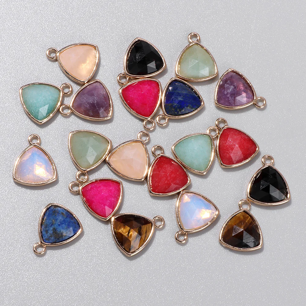 12mm Natural Triangle Stone Pendants Tiger Eye Opal Charms Beads DIY Vintage Jewelry Necklaces Bracelets Earrings Accessori