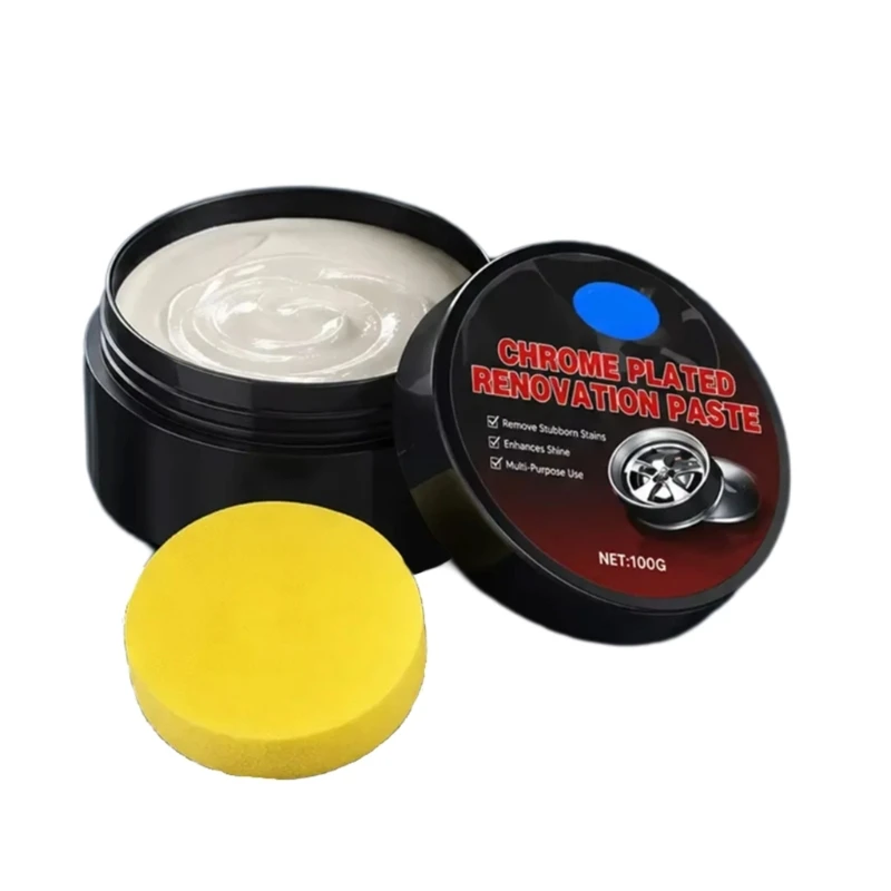 Metal Wheel Polish Paste for Manual Oxidation Cleanup, Dull Finish Care and Wheel Detailing, Single Jar with Sponge for Garage