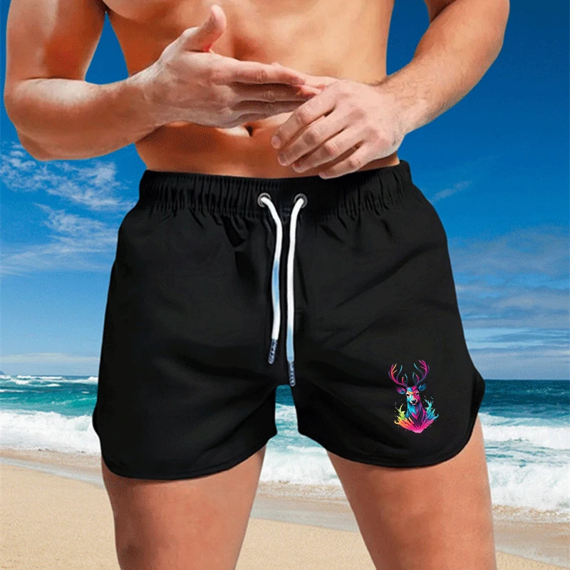summer men's sports shorts pockets basic pure color lightweight suitable for jogging beach wear Fitness Bottoms Colorful deer