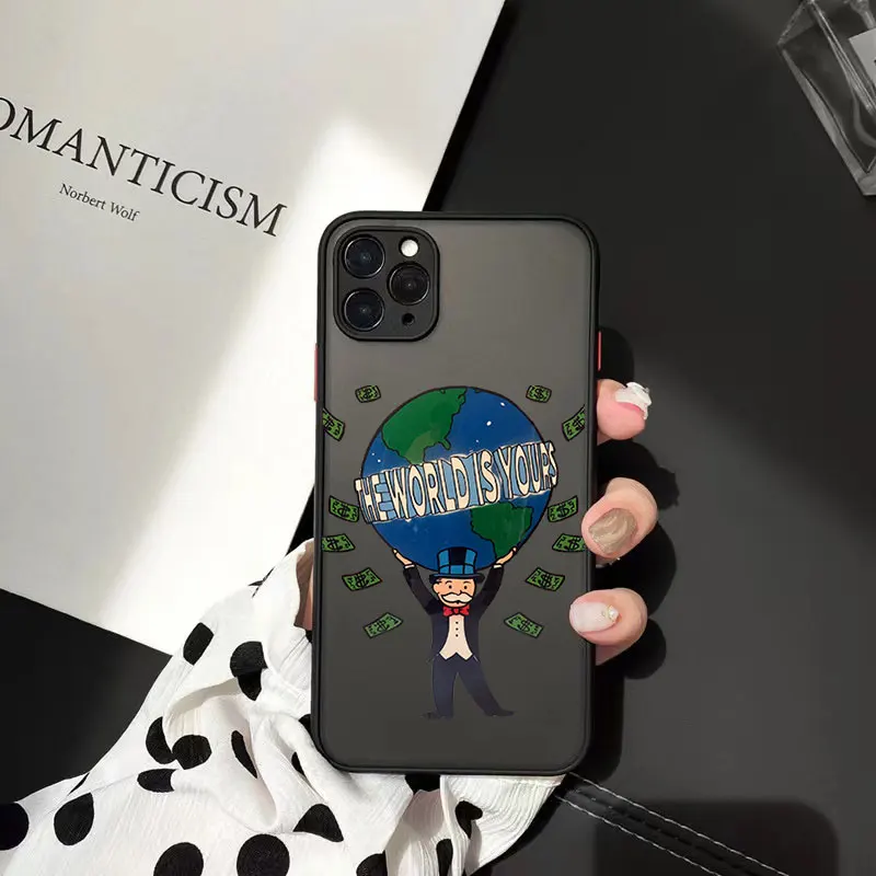 Cartoon Dollar Alec Monopoly Cellphone Bumper Clear Matte PC Back Phone Case For iphone 11 12 13 14 15 16 Pro Max 16 Plus case