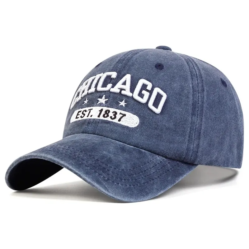 Unisex CHICAGO Letter Embroidery Wash Baseball Caps Spring and Autumn Outdoor Adjustable Casual Hats Sunscreen Hat