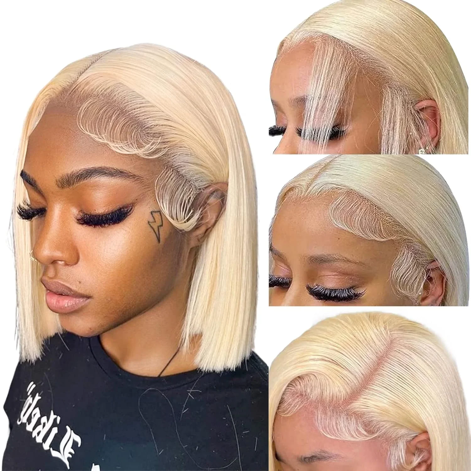 

Накладные парики из натуральных волос 613 Honey Blonde Short Bob, 7x6 Lace Front, плотность 220, прямые, 13x6 HD Lace Frontal