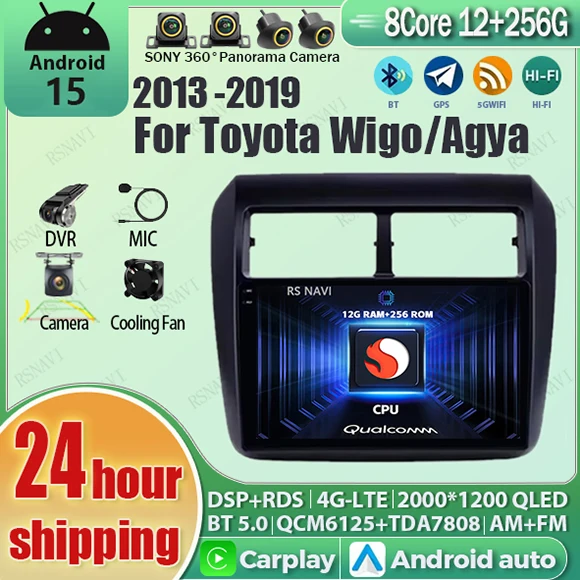 

Android 15 Carplay Auto Qualcomm 2K QLED экран автомобильный радиоплеер для Toyota WIGO 2013-2019 GPS Wi-Fi 4G BT стерео мультимедийный DSP