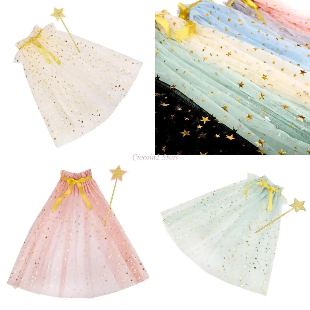 

Y1UB 2PCS Star Wand и Sheer Cape for Kids Kinds Girls Tulle Cloak & Star для сказочных вечеринок и притворной игры
