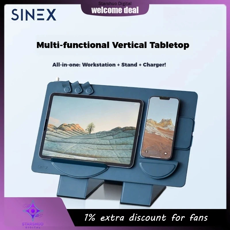 

SINEX 3IN1 Multi-Angle Smart Desk Mat Laptop Stand iPad Elevated Stand Office Workstation Compatible with Power Bank Laptop