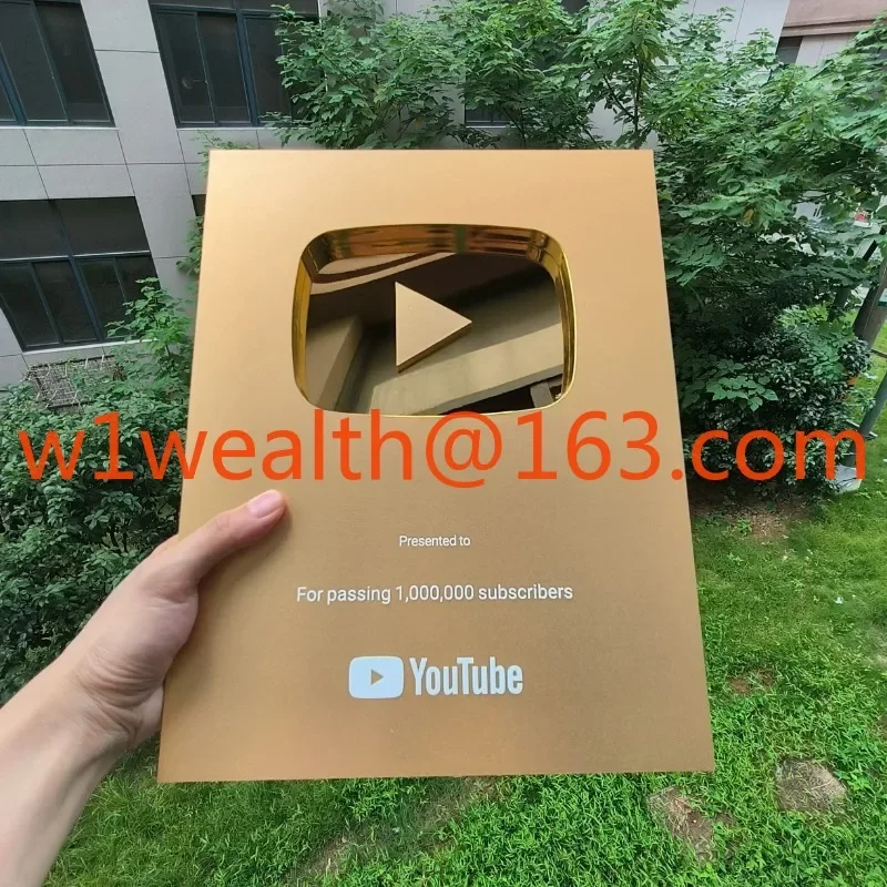 جائزة يوتيوب مخصصة، اسم ذهبي مخصص، لوحة جائزة زر تشغيل يوتيوب