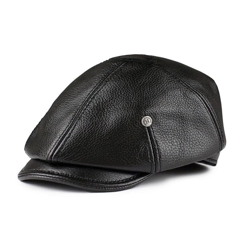 

2024 Retro Men's Outdoor Leather Hat Winter Berets Male Warm Cap 100% Genuine Leather Dad Hat Wholesale Leisure Duckbill