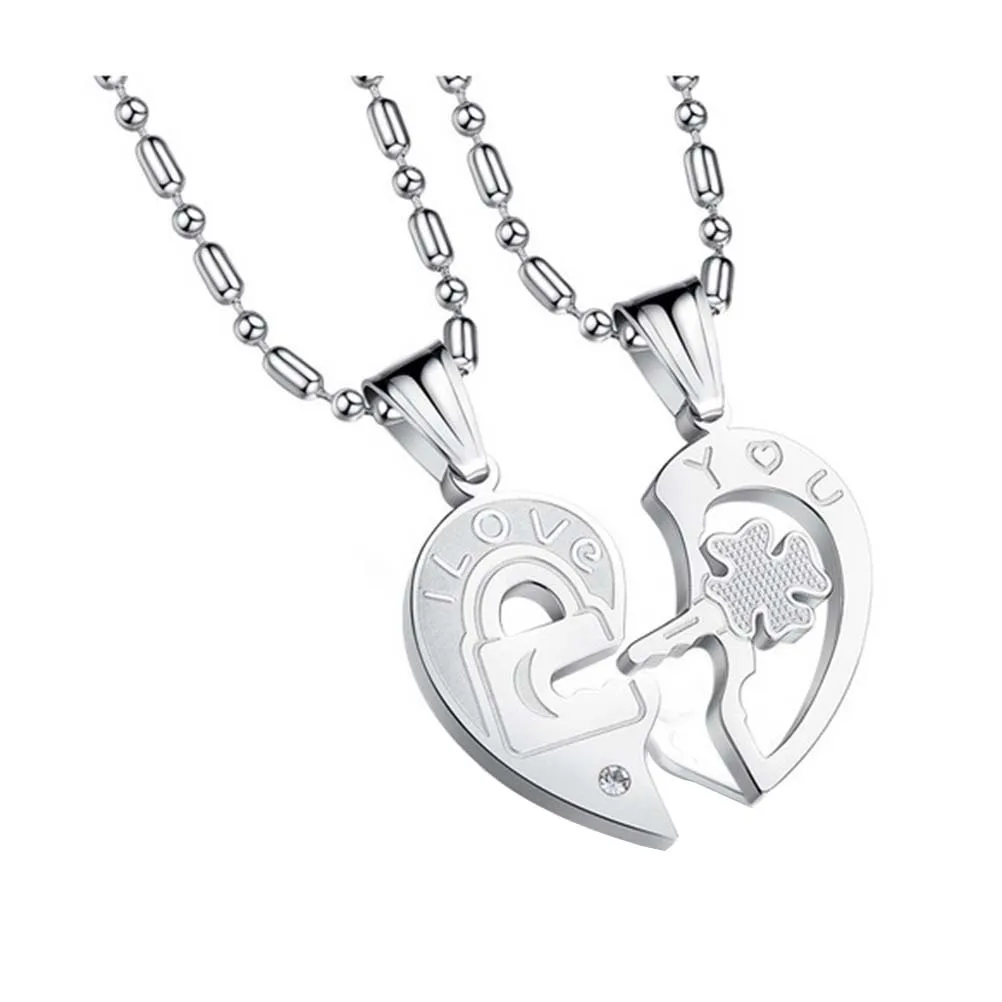 

Couple Necklace Set Titanium Steel Heart Key Puzzle Rings Never Fade Valentine's Day Gift for Lovers Necklace Lovers Gift